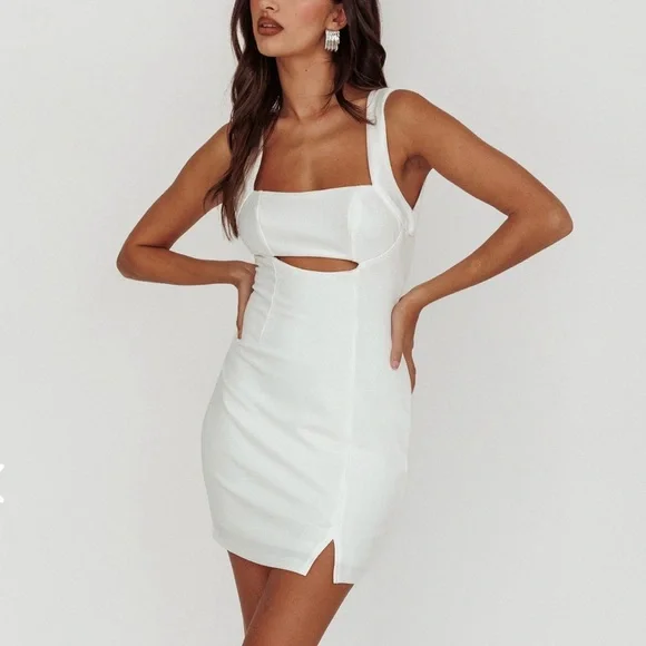 Selfie Leslie | Dresses | Selfie Leslie Move Maker Thick Strap Cutout  Detail Mini Dress In White | Poshmark